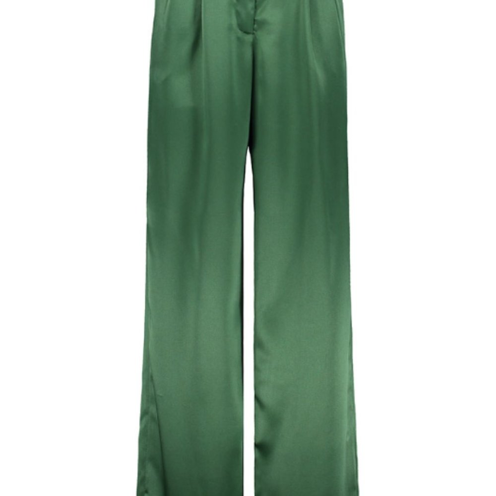 Sandra Weil Satin Mid Rise Straight Leg Pants Green Small